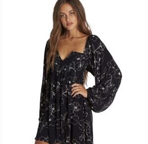 Billabong Black Flower Print Dance Dress Sz S